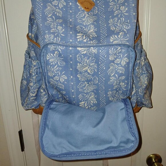 Blue Billabong Home Abroad Canvas Backpack Hibiscus design faux leather accents - Picture 7 of 7